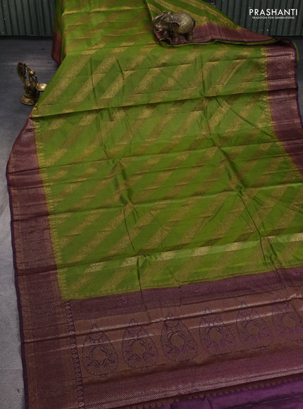Banarasi tussar silk saree mehendi green and wine shade with allover thread & zari leheriya weaves and woven border