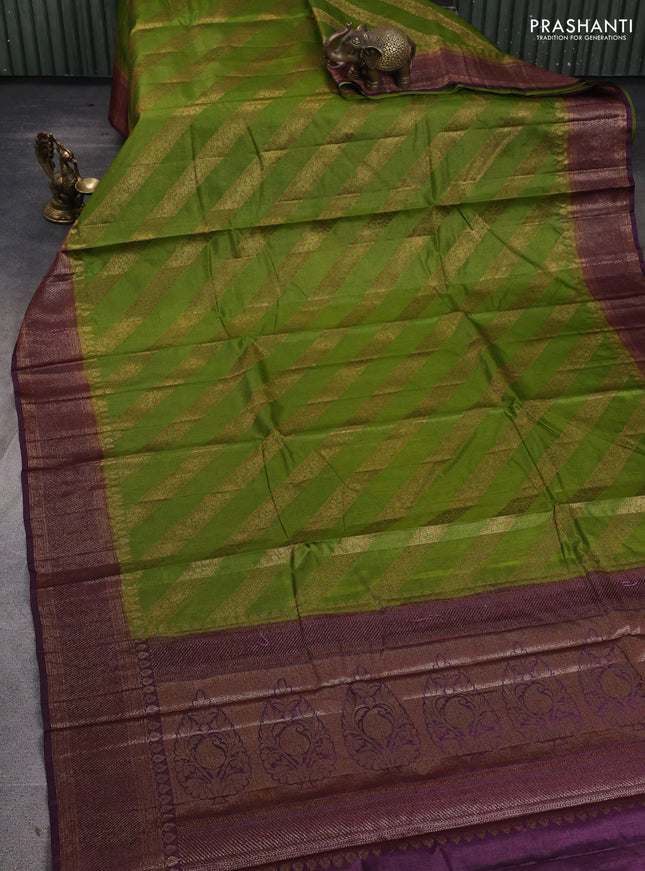 Banarasi tussar silk saree mehendi green and wine shade with allover thread & zari leheriya weaves and woven border