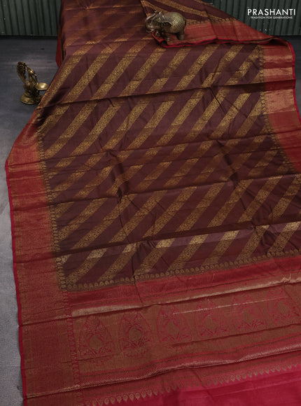 Banarasi tussar silk saree brown and maroon with allover thread & zari leheriya weaves and woven border