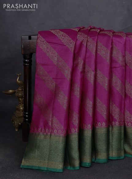 Banarasi tussar silk saree magenta pink and green with allover thread & zari leheriya weaves and woven border