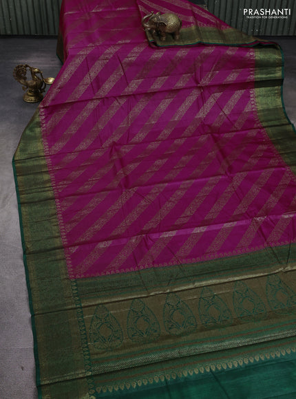 Banarasi tussar silk saree magenta pink and green with allover thread & zari leheriya weaves and woven border