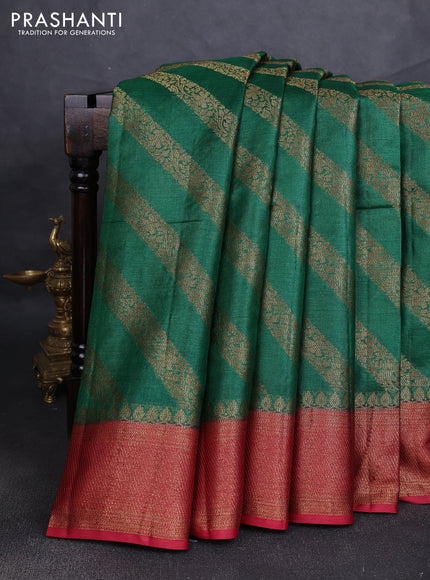 Banarasi tussar silk saree green and maroon with allover thread & zari leheriya weaves and woven border