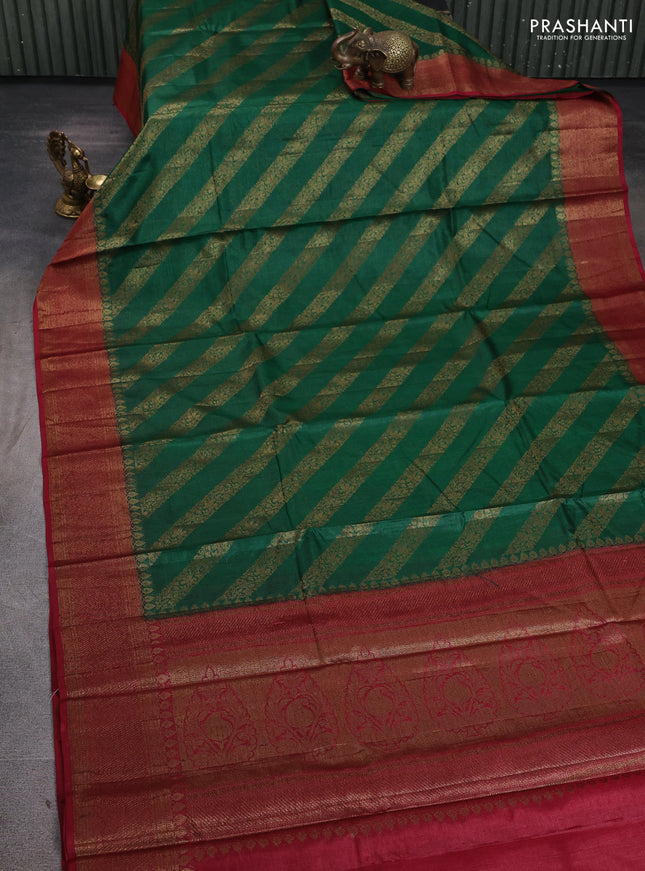 Banarasi tussar silk saree green and maroon with allover thread & zari leheriya weaves and woven border