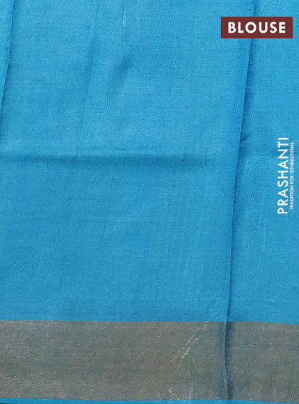 Pure tussar silk saree light blue with allover prints and zari woven border