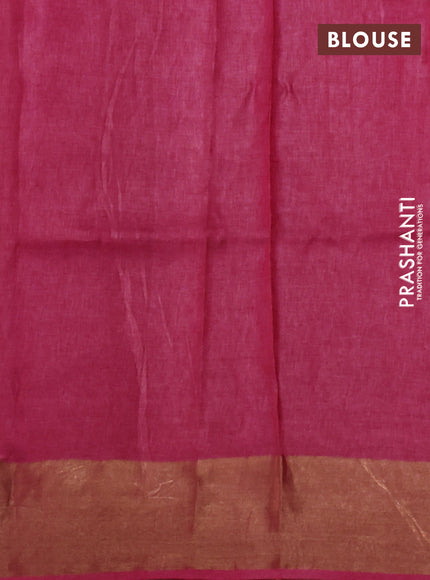 Pure tussar silk saree pink with allover prints and zari woven border