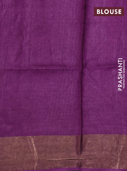 Pure tussar silk saree purple with allover prints and zari woven border