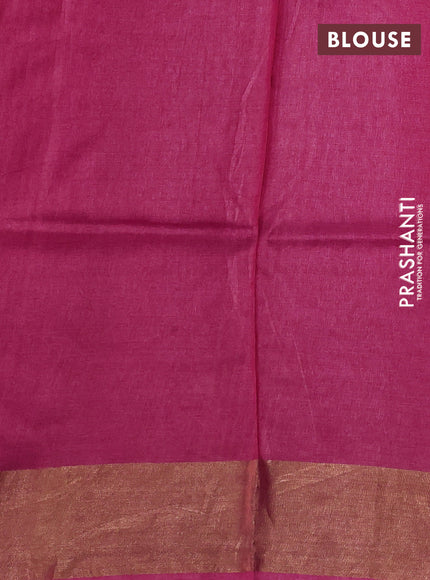 Pure tussar silk saree peach pink with allover prints and zari woven border