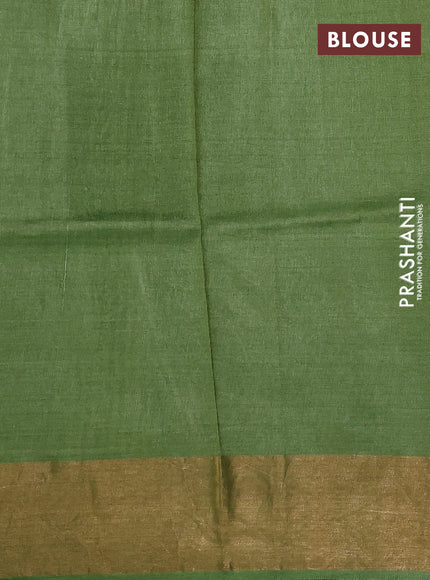 Pure tussar silk saree light green with allover prints and zari woven border
