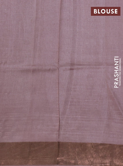 Pure tussar silk saree pastel peach with allover kalamkari prints and zari woven border