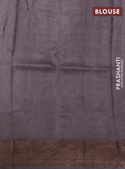 Pure tussar silk saree brown with allover kalamkari prints and zari woven border