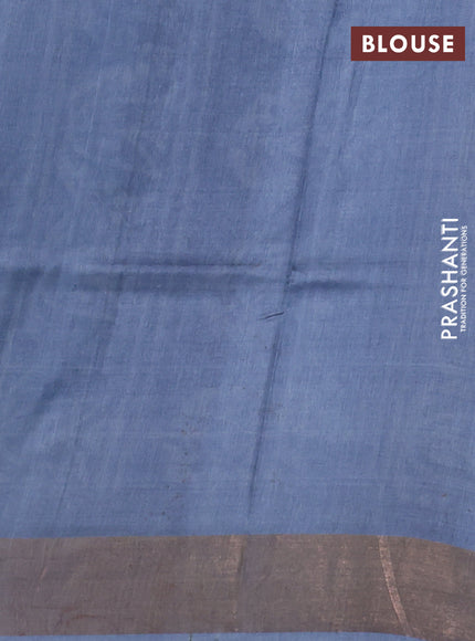 Pure tussar silk saree grey with allover butta prints and zari woven border