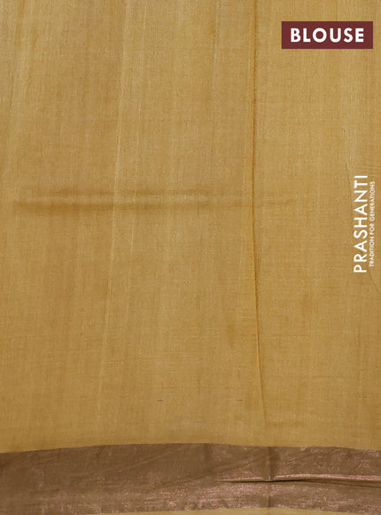 Pure tussar silk saree maroon and mustard yellow with allover geometric prints and zari woven border
