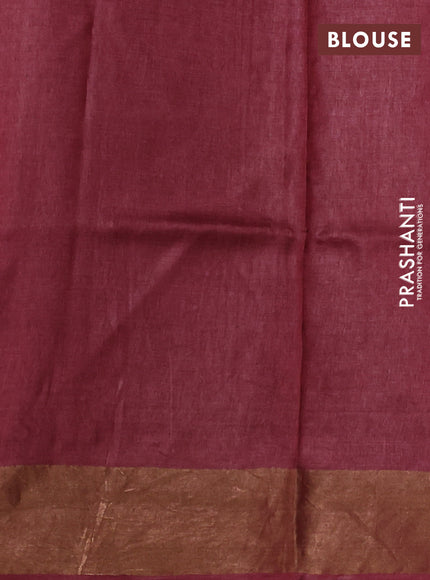 Pure tussar silk saree maroon with allover prints and zari woven border