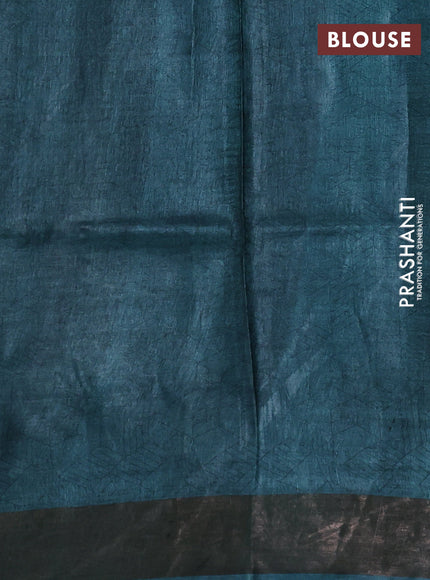 Pure tussar silk saree peacock green with allover prints and zari woven border