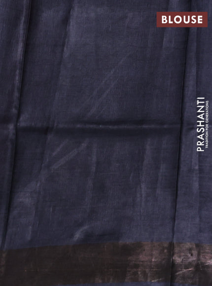 Pure tussar silk saree elephant grey with allover prints and zari woven border