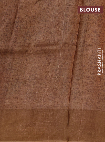Pure tussar silk saree yellow and dark mustard with floral prints and zari woven border