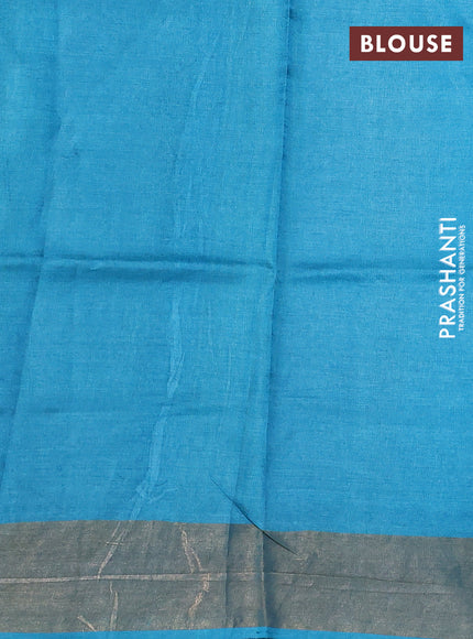 Pure tussar silk saree light blue with allover geometric prints and zari woven border