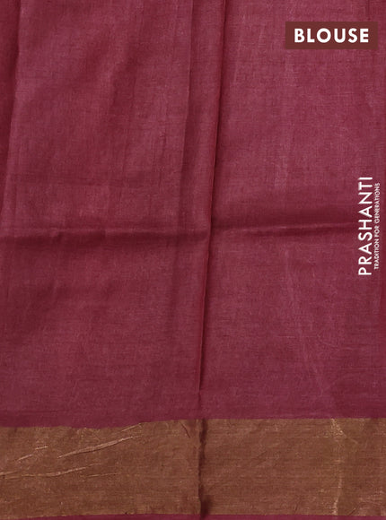Pure tussar silk saree maroon with allover geometric prints and zari woven border