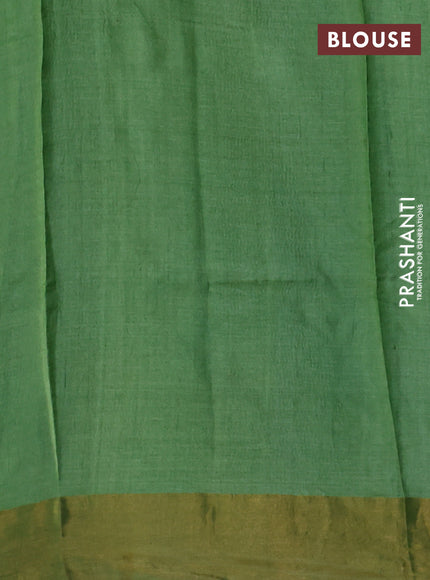 Pure tussar silk saree green with allover prints and zari woven border