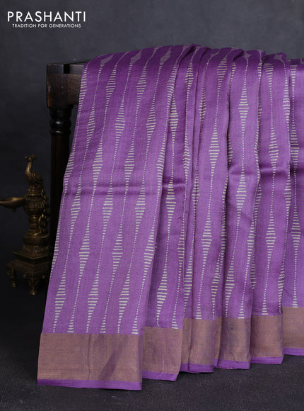 Pure tussar silk saree purple with allover prints and zari woven border