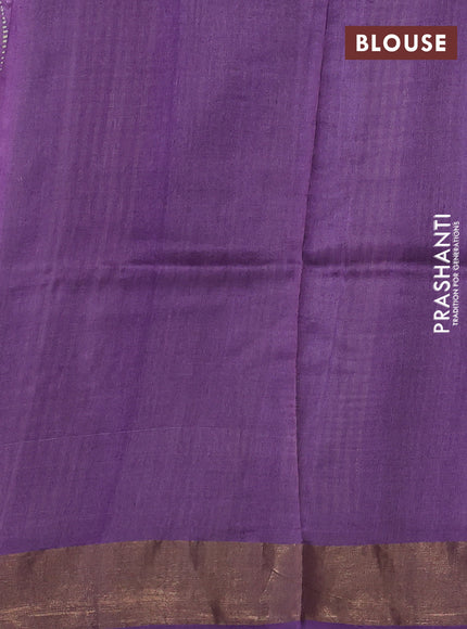 Pure tussar silk saree purple with allover prints and zari woven border