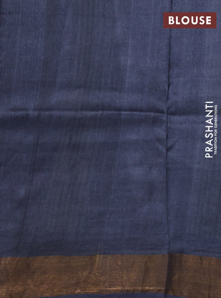 Pure tussar silk saree elephant grey with allover prints and zari woven border