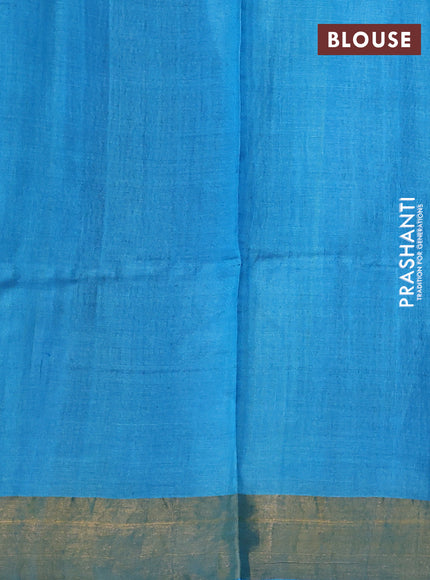 Pure tussar silk saree light blue with allover prints and zari woven border