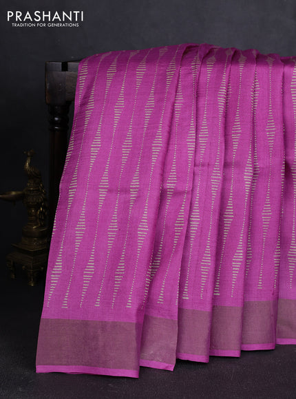 Pure tussar silk saree pink with allover prints and zari woven border