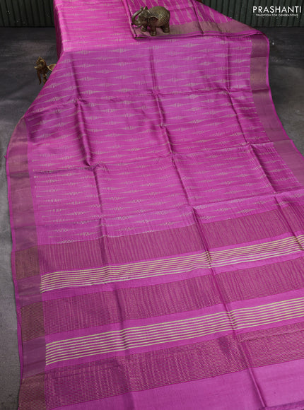 Pure tussar silk saree pink with allover prints and zari woven border