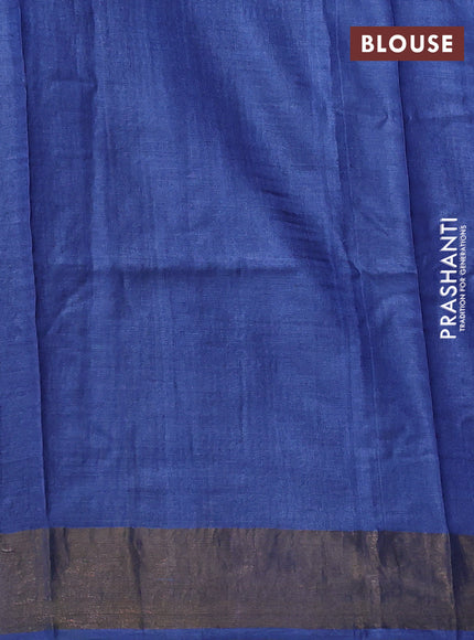 Pure tussar silk saree blue with allover prints and zari woven border