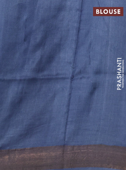 Pure tussar silk saree grey and off white with allover geometric prints and zari woven border