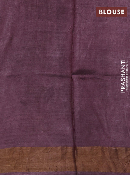 Pure tussar silk saree brown and off white with allover geometric prints and zari woven border