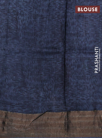Pure tussar silk saree purple and grey with allover kalamkari prints and zari woven border