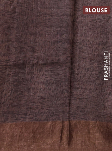 Pure tussar silk saree dark beige with allover kalamkari prints and zari woven border