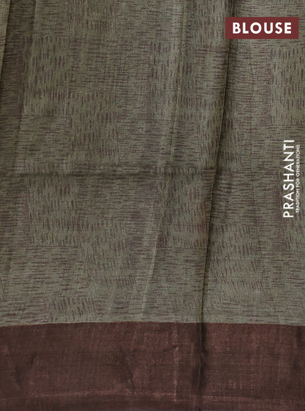 Pure tussar silk saree navy blue and brown with allover kalamkari prints and zari woven border