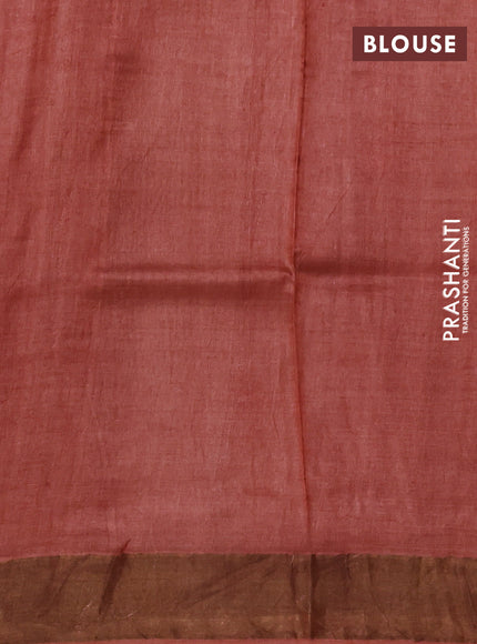 Pure tussar silk saree coffee brown and rustic orange with allover floral prints and zari woven border