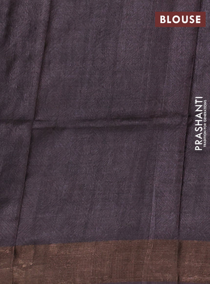 Pure tussar silk saree cream sap green and brown with allover kalamkari prints and zari woven border