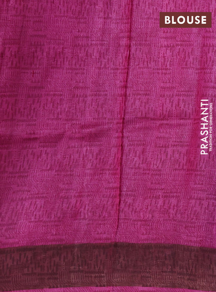 Pure tussar silk saree peacock blue and magenta pink with allover prints and zari woven border