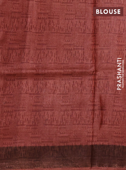 Pure tussar silk saree coffee brown and rust shade with allover prints and zari woven border