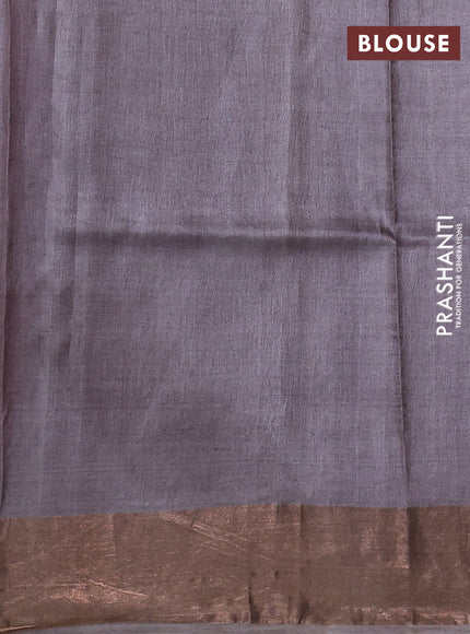 Pure tussar silk saree maroon and grey with allover floral prints and zari woven border