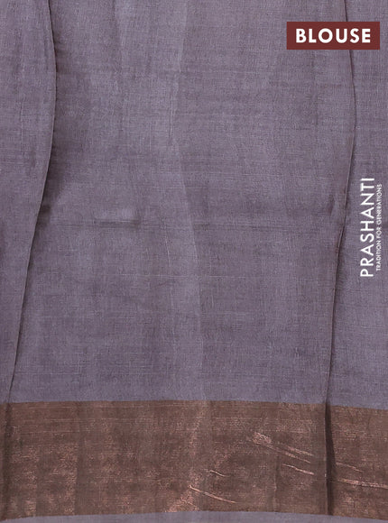 Pure tussar silk saree purple and grey with allover floral prints and zari woven border