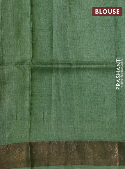 Pure tussar silk saree mehendi green and pastel green with allover prints and zari woven border