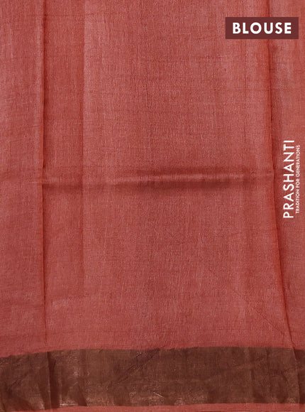 Pure tussar silk saree pastel maroon and orange with allover floral prints and zari woven border