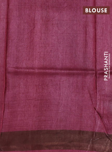 Pure tussar silk saree yellow and wine shade with allover floral prints and zari woven border