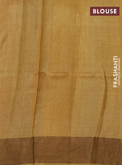 Pure tussar silk saree maroon and yellow with allover floral prints and zari woven border