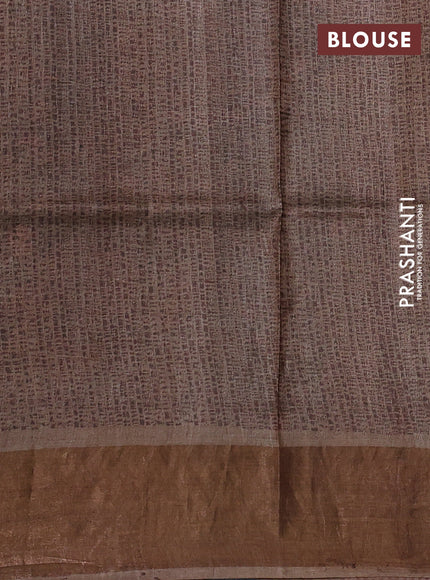 Pure tussar silk saree dark grey and beige with allover kalamkari prints and zari woven border
