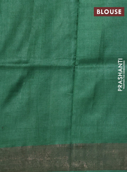 Pure tussar silk saree off white light green and green with allover stripe prints and zari woven border