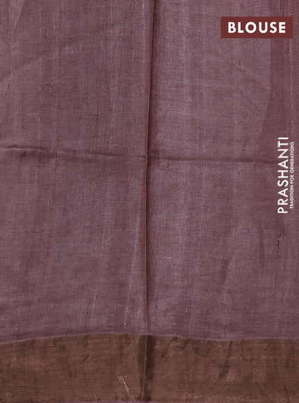 Pure tussar silk saree rust shade and brown with allover floral prints and zari woven border