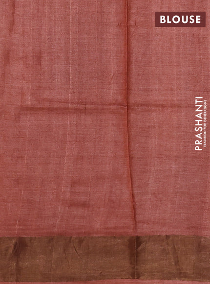 Pure tussar silk saree brown and rust shade with allover floral prints and zari woven border