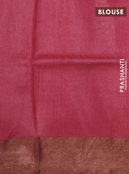 Pure tussar silk saree maroon with allover prints and zari woven border